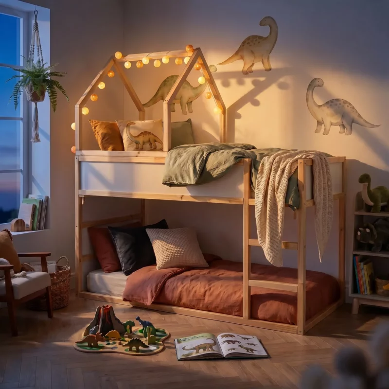 IKEA KURA Bett Hausbett Dach Starlight Plus aus Holz - nachher