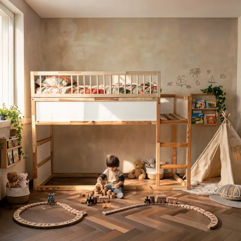 IKEA KURA Bett Obere Absturzsicherung RONA 165 mit runden Holzsprossen