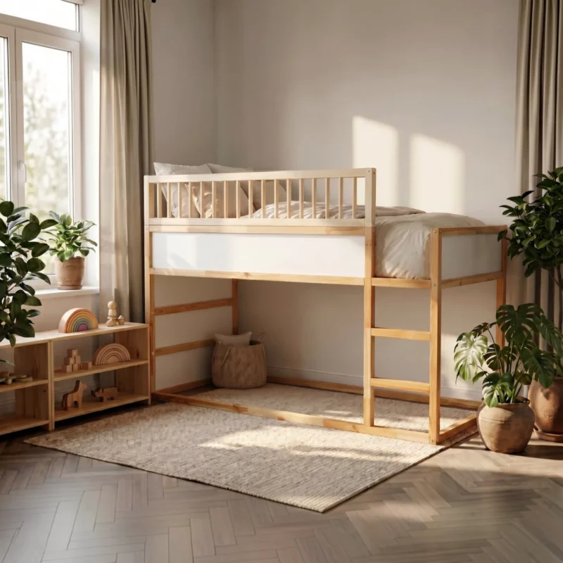 IKEA KURA Bett Obere Absturzsicherung RONA 165 mit runden Holzsprossen