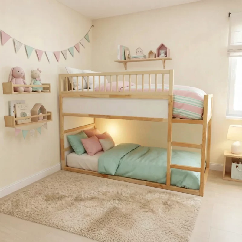 IKEA KURA Bett Obere Absturzsicherung RONA DUO 165×90 mit runden Holzsprossen