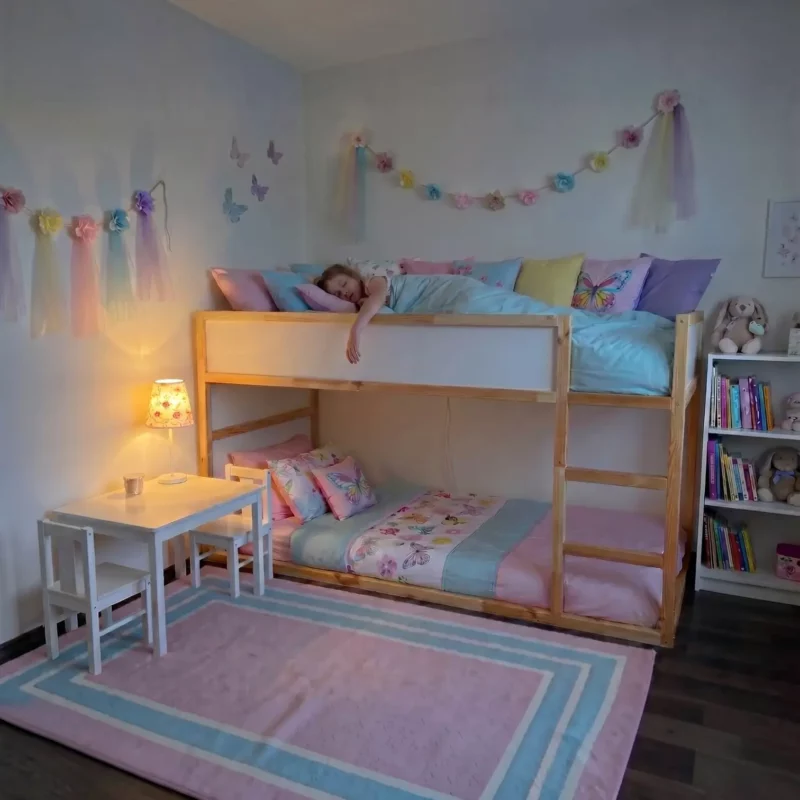 IKEA KURA Bett Obere Absturzsicherung RONA DUO 165×90 mit runden Holzsprossen - vorher