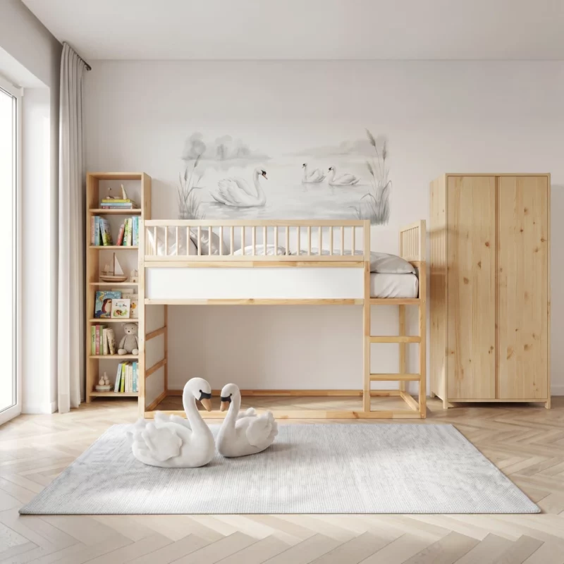 IKEA KURA Bett Obere Absturzsicherung RONA TRE 90×165×90 mit runden Holzsprossen