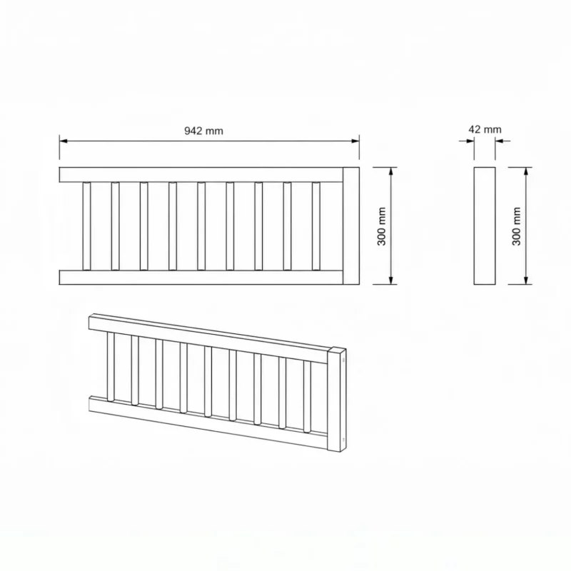 IKEA KURA Bett Obere Absturzsicherung RONA TRE 90×165×90 mit runden Holzsprossen - scheme