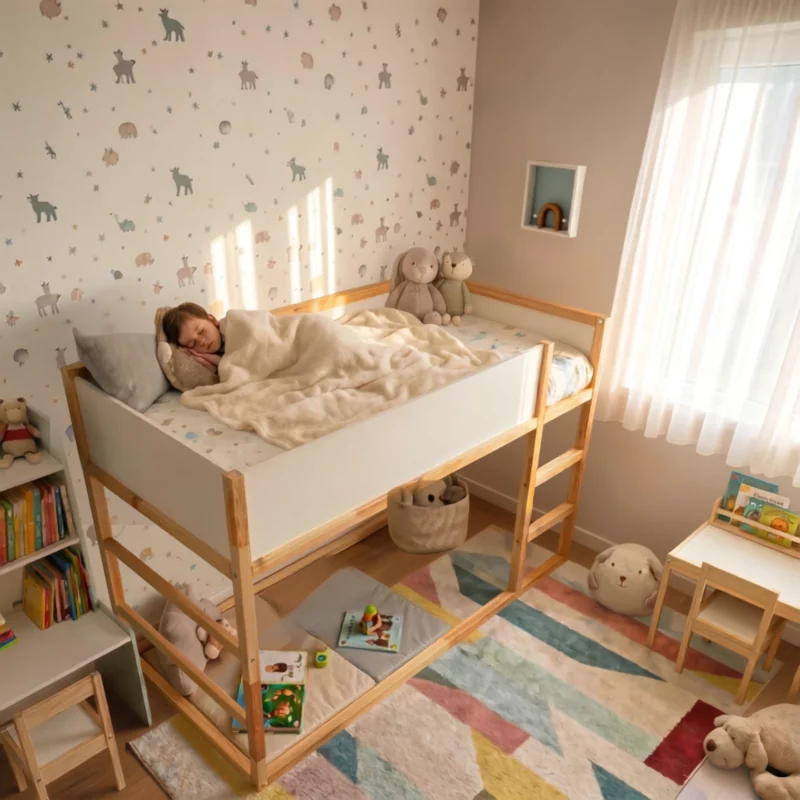 IKEA KURA Bett Obere Absturzsicherung VILO DUO 165×90 aus Holz und MDF - vorher