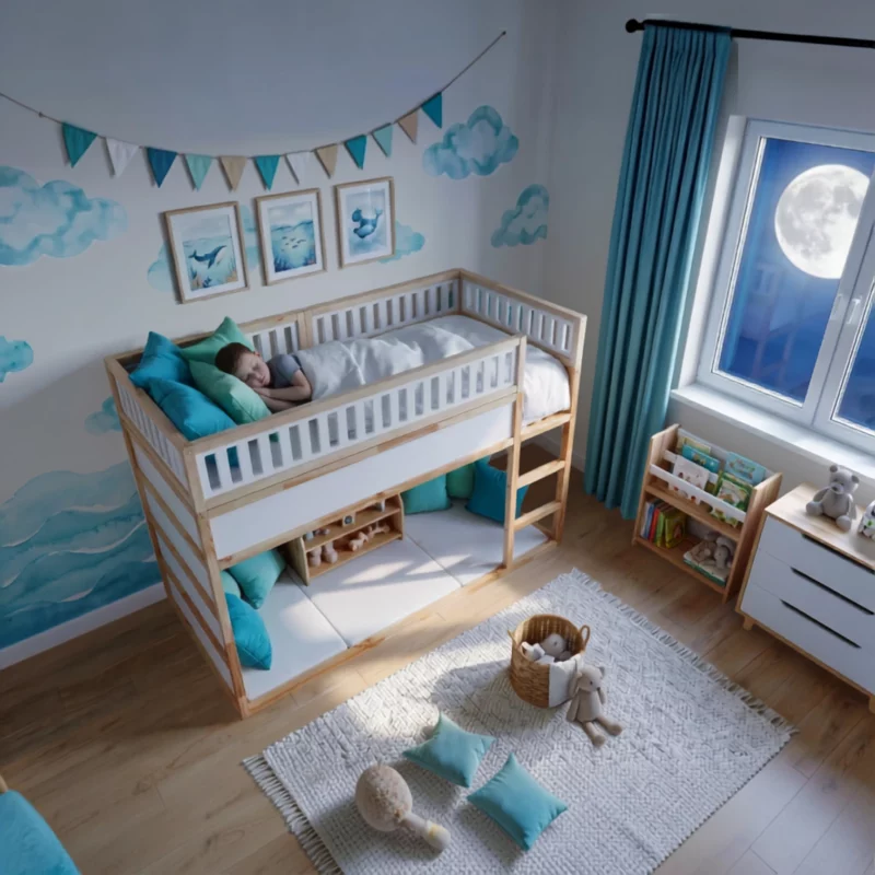 IKEA KURA Bett Obere Absturzsicherung VILO MAX aus Holz und MDF - nachher