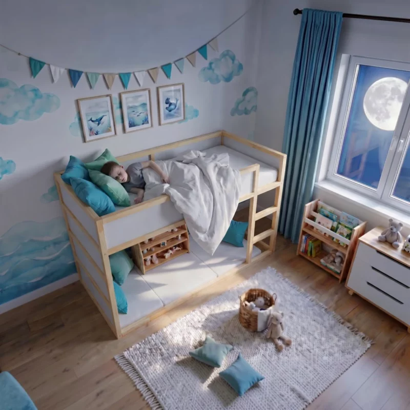IKEA KURA Bett Obere Absturzsicherung VILO MAX aus Holz und MDF - vorher