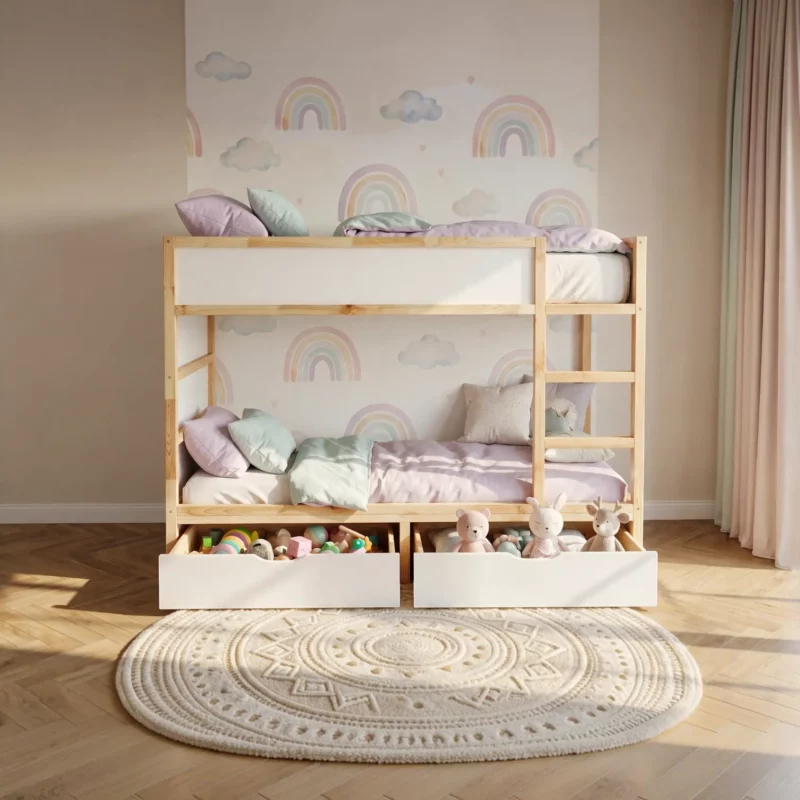 IKEA KURA Bett Podest mit 2 Schubladen NestUp Storage Weiße Front - nachher
