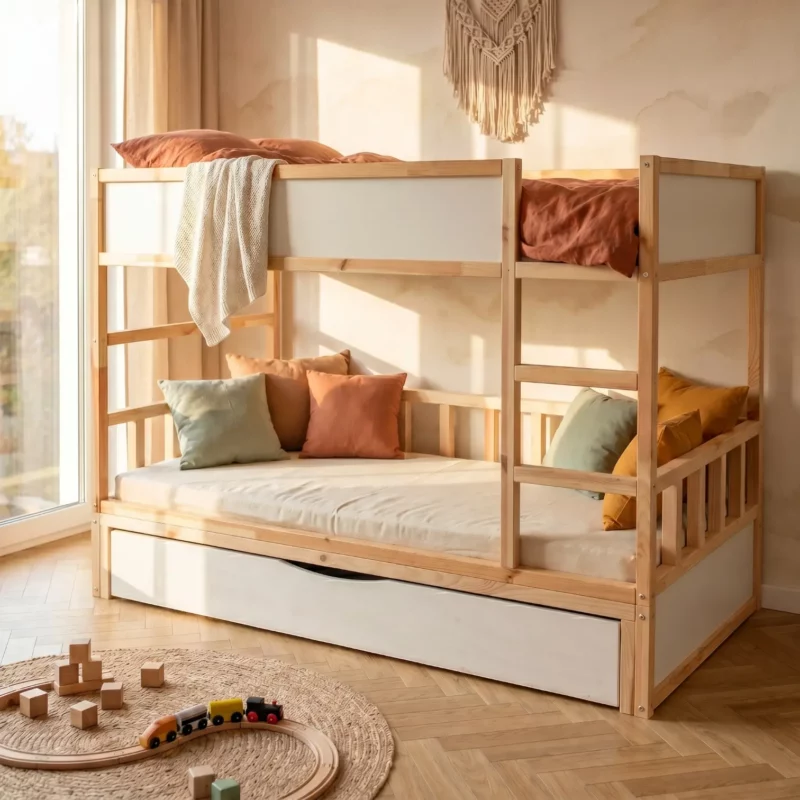 IKEA KURA Bett Podest mit extra großer Schublade NestUp Storage XL Naturholz - nachher