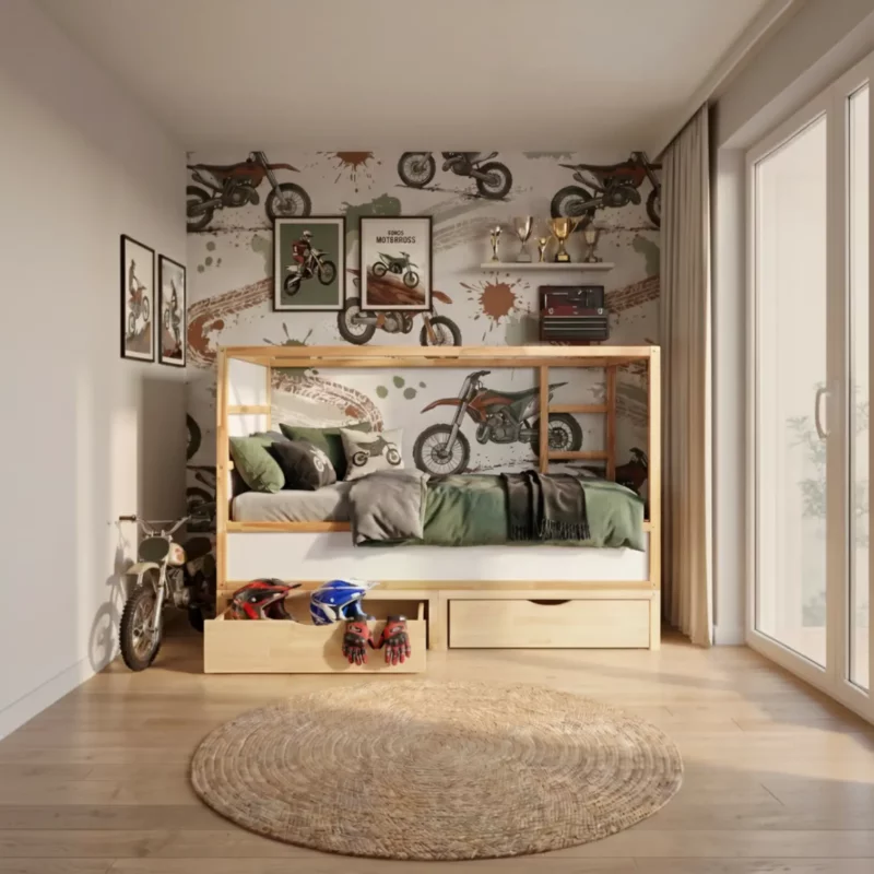 IKEA KURA Bett Podest mit zwei Schubladen NestUp Storage Front Kiefer - nachher