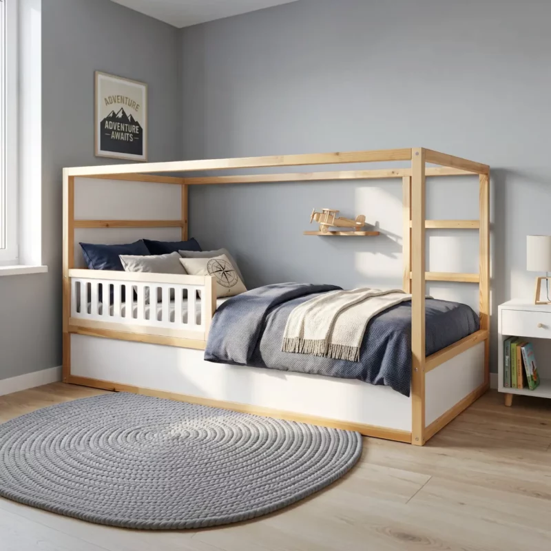 IKEA KURA Bett Unteres Sicherheitsgitter VELO 90 aus Holz und MDF Wieß