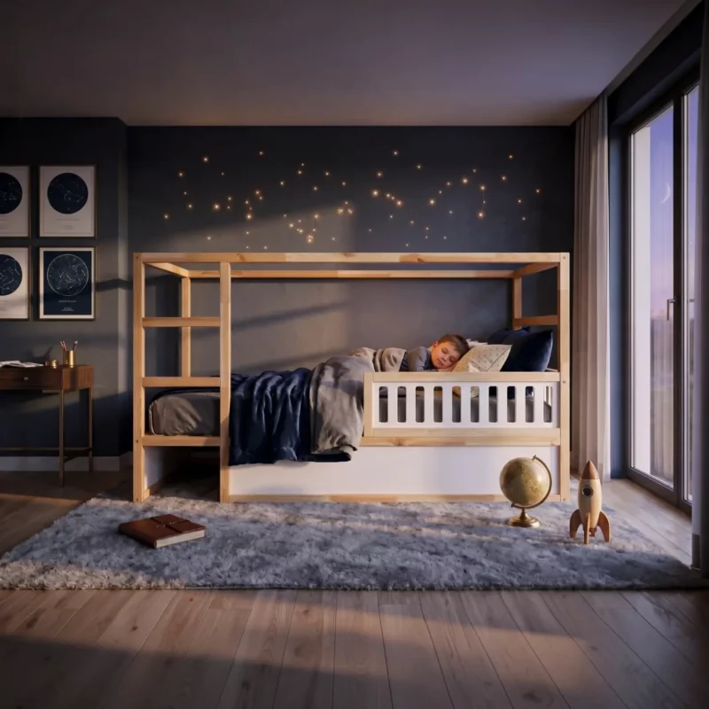 IKEA KURA Bett Unteres Sicherheitsgitter VELO 90 aus Holz und MDF Wieß - nachher