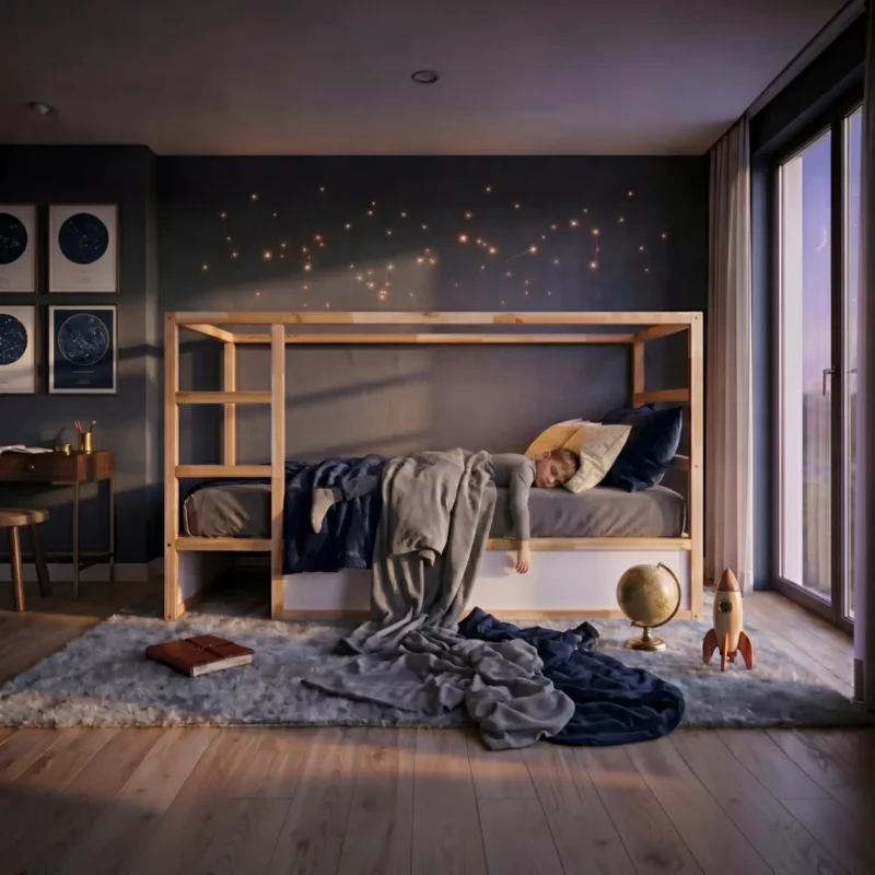 IKEA KURA Bett Unteres Sicherheitsgitter VELO 90 aus Holz und MDF Wieß - vorher