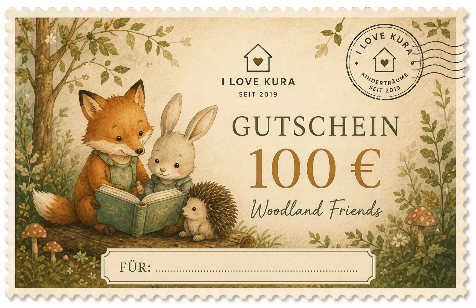 I LOVE KURA Gutschein 100 € - 100 WOODLAND_FRIENDS I LOVE KURA Gutschein 100 € - 100 WOODLAND_FRIENDS