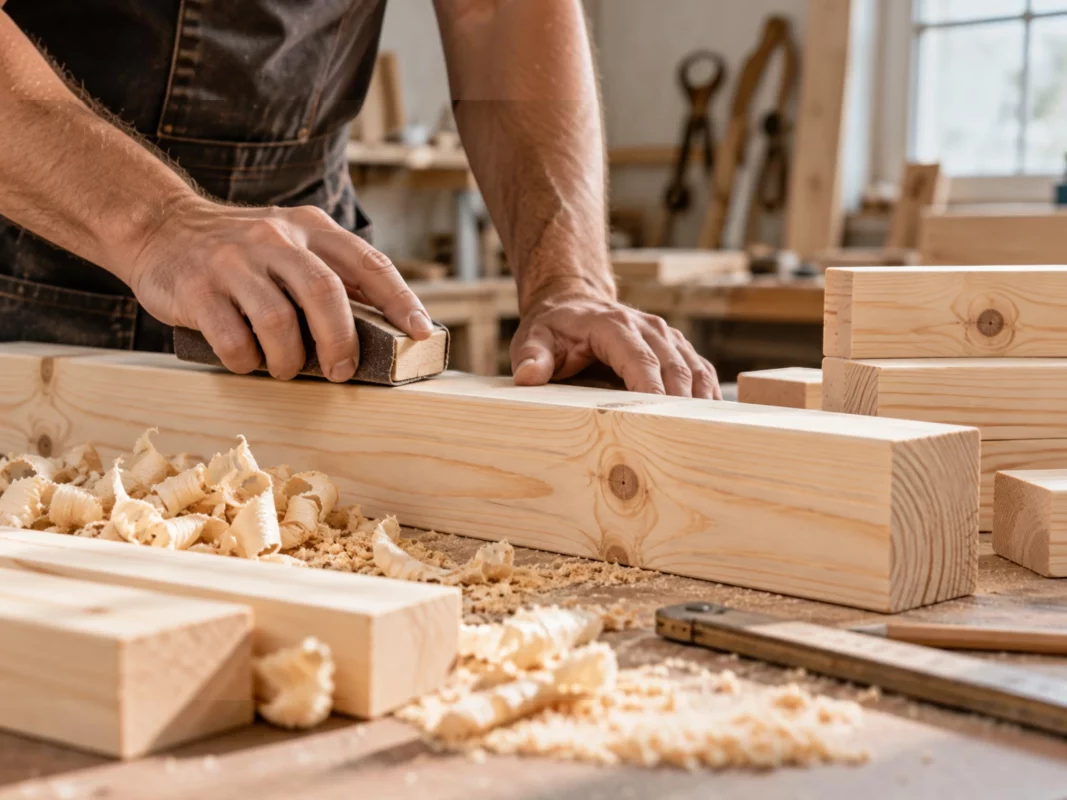 Bearbeitung von massivem Kiefernholz für Kindermöbel